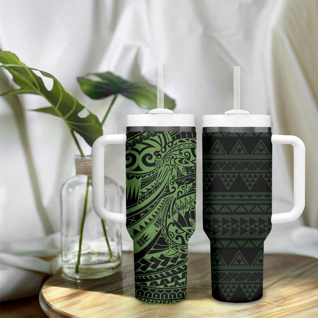 Green Couple Dolphins Maori Polynesian Style Tumbler With Handle LT9 - Polynesian Pride