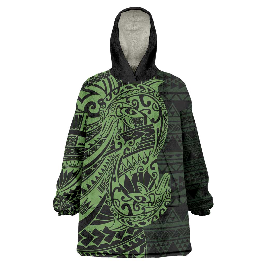 Green Couple Dolphins Maori Polynesian Style Wearable Blanket Hoodie LT9 One Size Green - Polynesian Pride