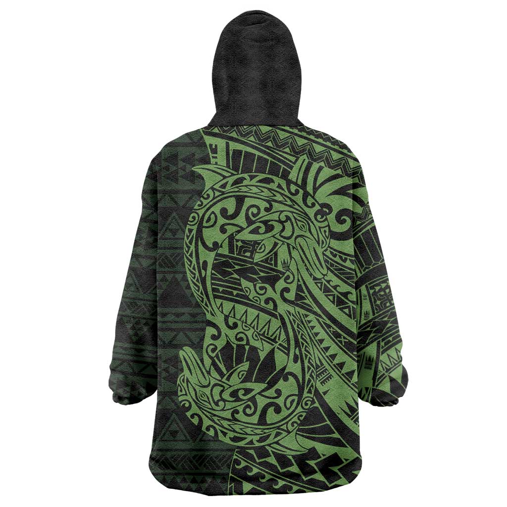Green Couple Dolphins Maori Polynesian Style Wearable Blanket Hoodie LT9 - Polynesian Pride