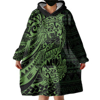 Green Couple Dolphins Maori Polynesian Style Wearable Blanket Hoodie LT9 - Polynesian Pride