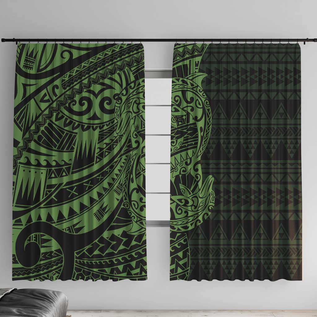 Green Couple Dolphins Maori Polynesian Style Window Curtain