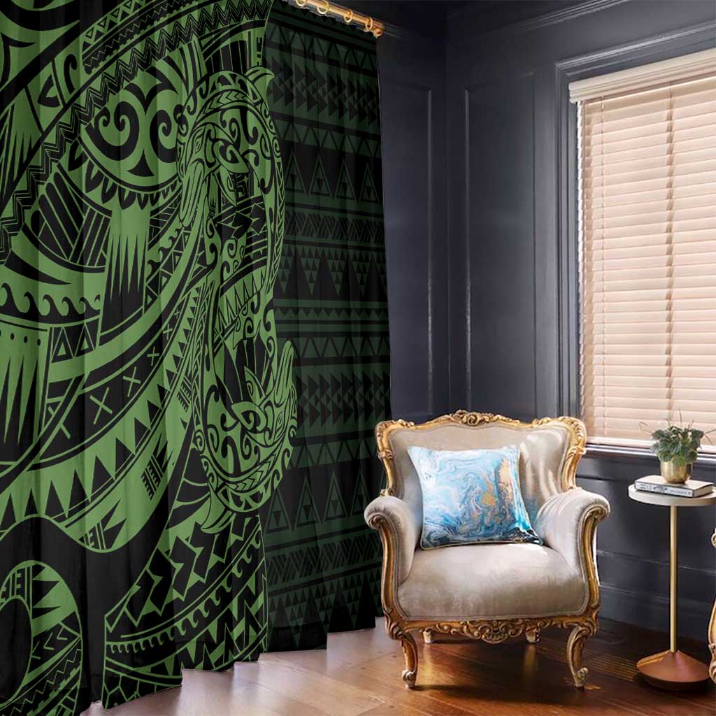 Green Couple Dolphins Maori Polynesian Style Window Curtain LT9 - Polynesian Pride