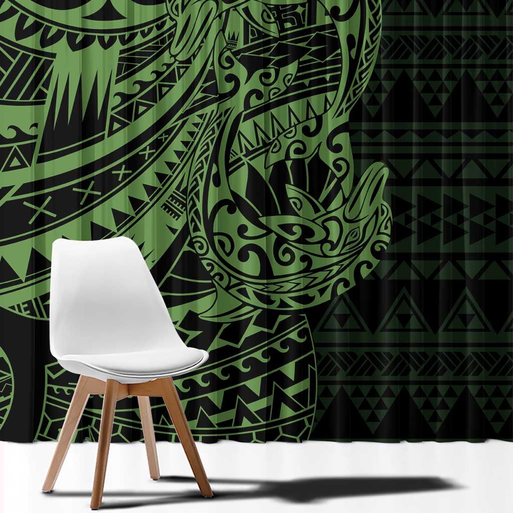 Green Couple Dolphins Maori Polynesian Style Window Curtain LT9 - Polynesian Pride