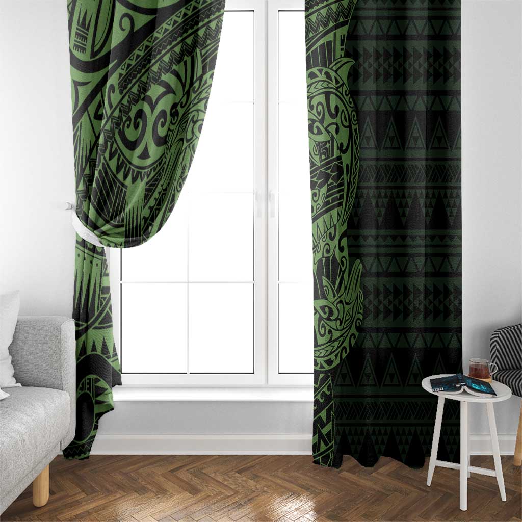 Green Couple Dolphins Maori Polynesian Style Window Curtain LT9 - Polynesian Pride