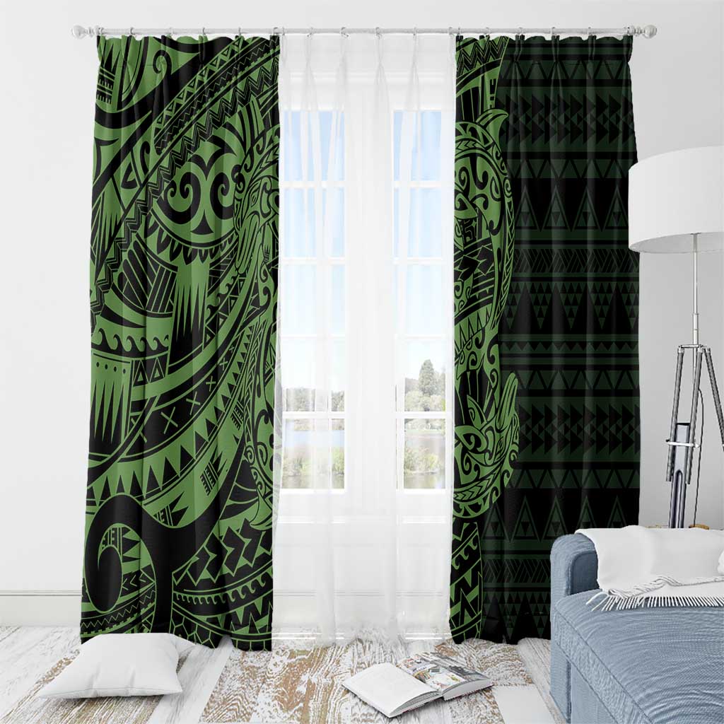 Green Couple Dolphins Maori Polynesian Style Window Curtain LT9 - Polynesian Pride
