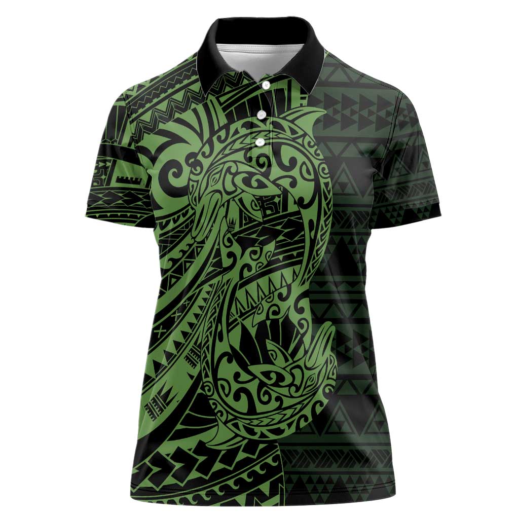 Green Couple Dolphins Maori Polynesian Style Women Polo Shirt