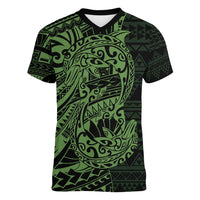 Green Couple Dolphins Maori Polynesian Style Women V-Neck T-Shirt LT9 Female Green - Polynesian Pride