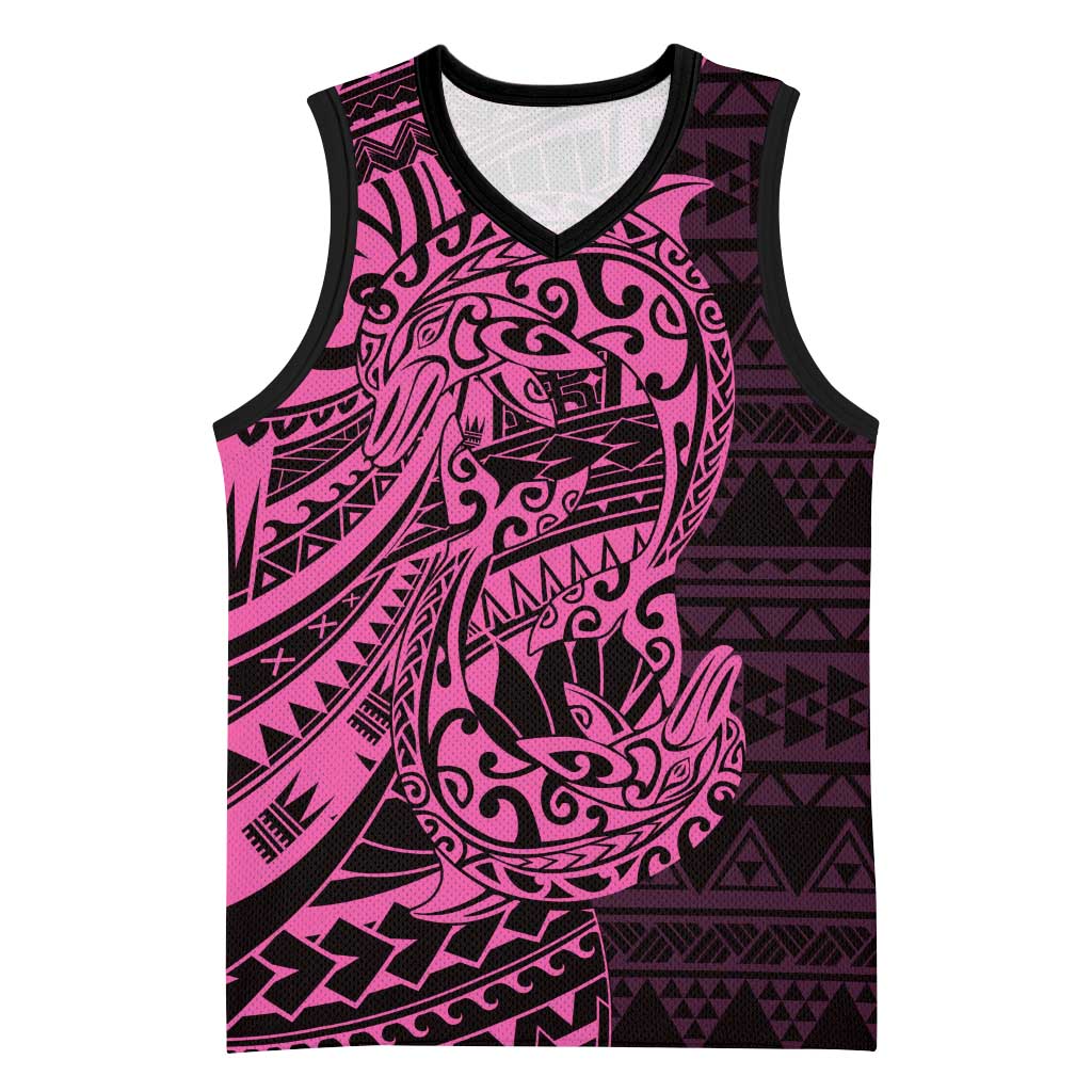 Pink Couple Dolphins Maori Polynesian Style Basketball Jersey - Polynesian Pride
