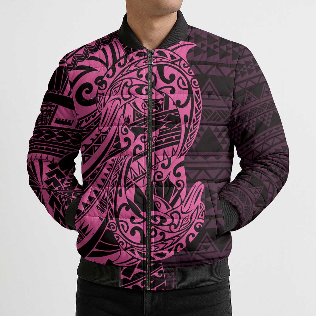 Pink Couple Dolphins Maori Polynesian Style Bomber Puffer Jacket - Polynesian Pride
