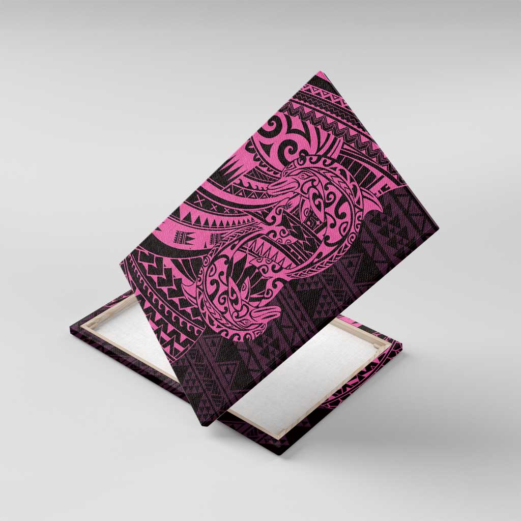 Pink Couple Dolphins Maori Polynesian Style Canvas Wall Art LT9 With Frame Pink - Polynesian Pride