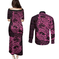 Pink Couple Dolphins Maori Polynesian Style Couples Matching Puletasi and Long Sleeve Button Shirt LT9 - Polynesian Pride