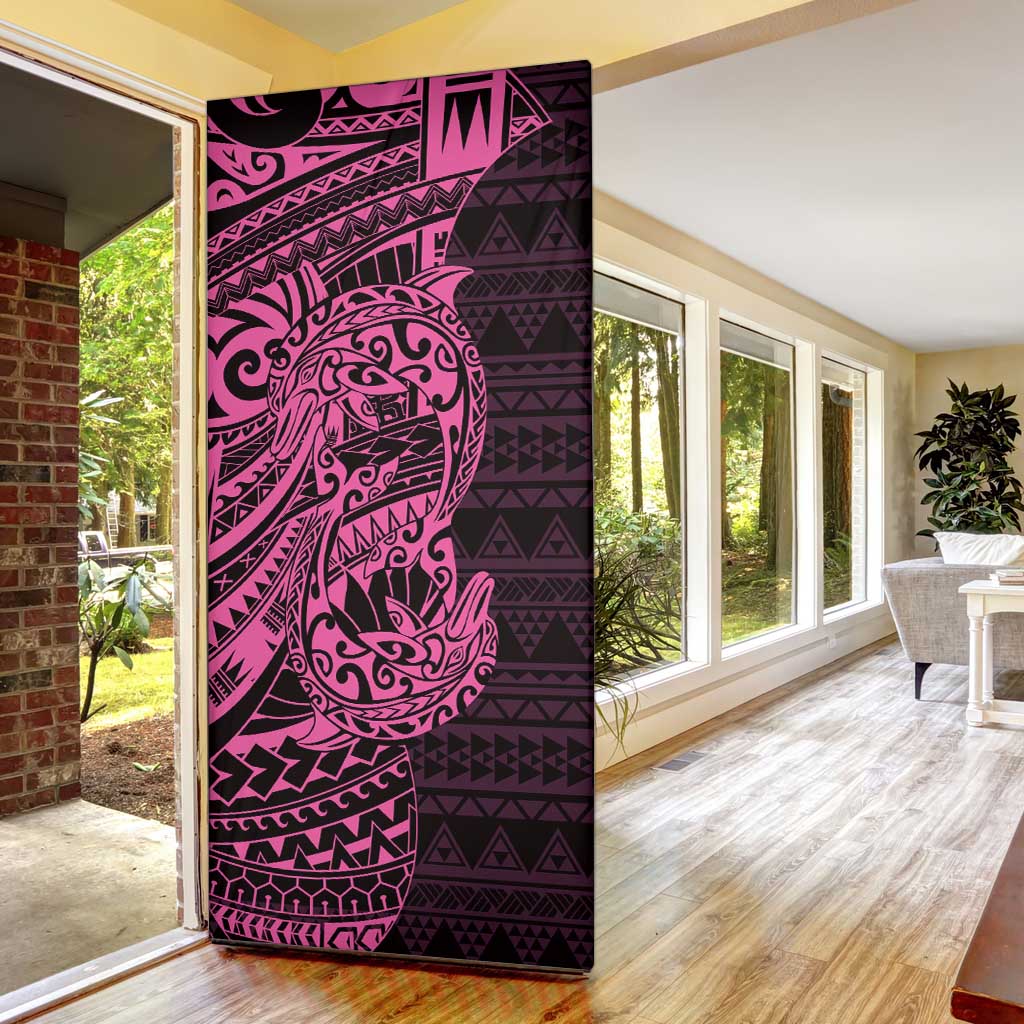 Pink Couple Dolphins Maori Polynesian Style Door Cover - Polynesian Pride