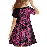 Pink Couple Dolphins Maori Polynesian Style Family Matching Off Shoulder Short Dress and Hawaiian Shirt