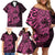 Pink Couple Dolphins Maori Polynesian Style Family Matching Off Shoulder Short Dress and Hawaiian Shirt