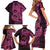 Pink Couple Dolphins Maori Polynesian Style Family Matching Short Sleeve Bodycon Dress and Hawaiian Shirt