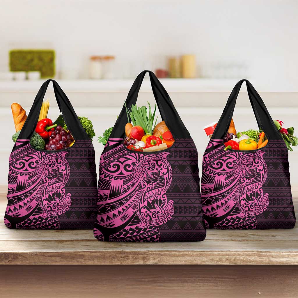 Pink Couple Dolphins Maori Polynesian Style Grocery Bag LT9 3-pack One Size Pink - Polynesian Pride