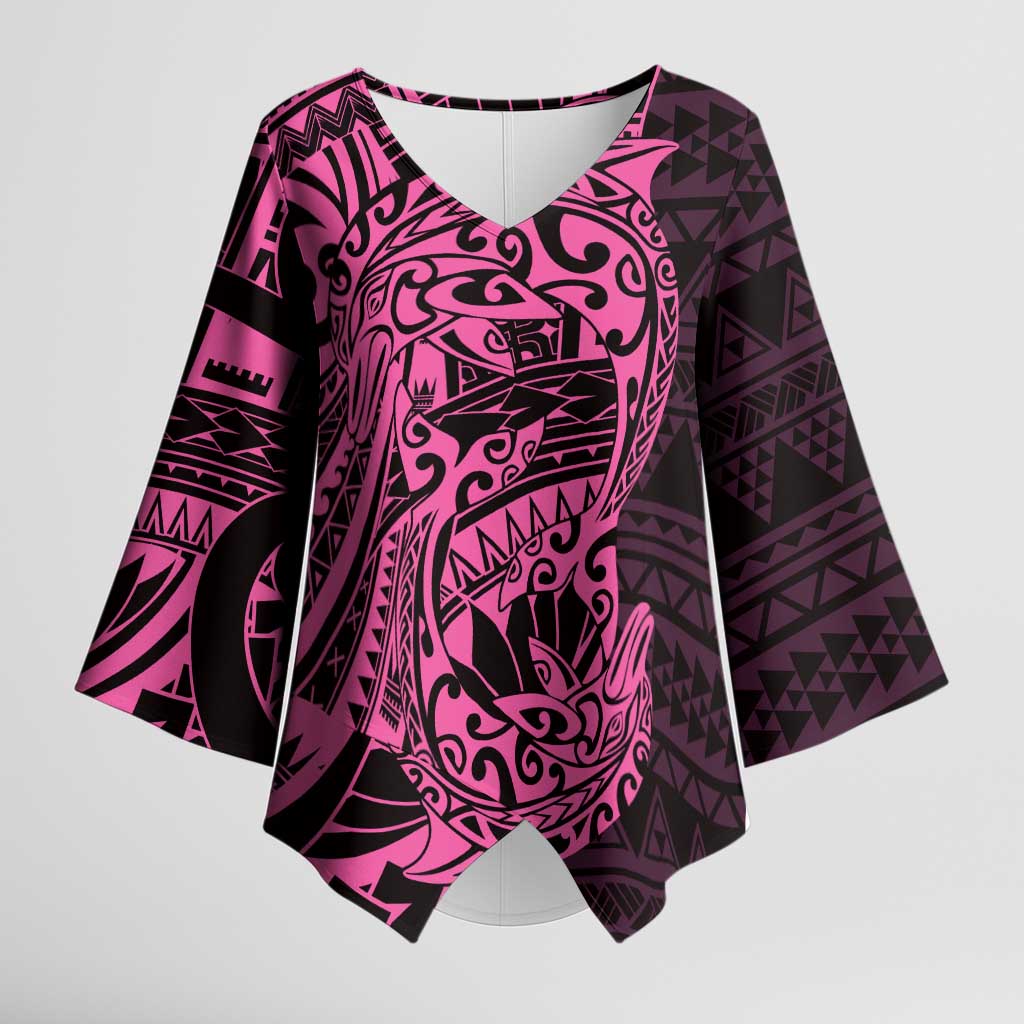 Pink Couple Dolphins Maori Polynesian Style Kimono Sleeve Blouse - Polynesian Pride