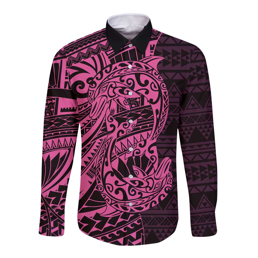 Pink Couple Dolphins Maori Polynesian Style Long Sleeve Button Shirt LT9 Unisex Pink - Polynesian Pride