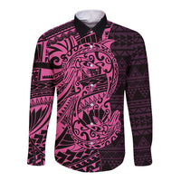 Pink Couple Dolphins Maori Polynesian Style Long Sleeve Button Shirt LT9 Unisex Pink - Polynesian Pride