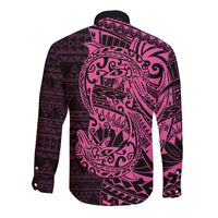 Pink Couple Dolphins Maori Polynesian Style Long Sleeve Button Shirt LT9 - Polynesian Pride