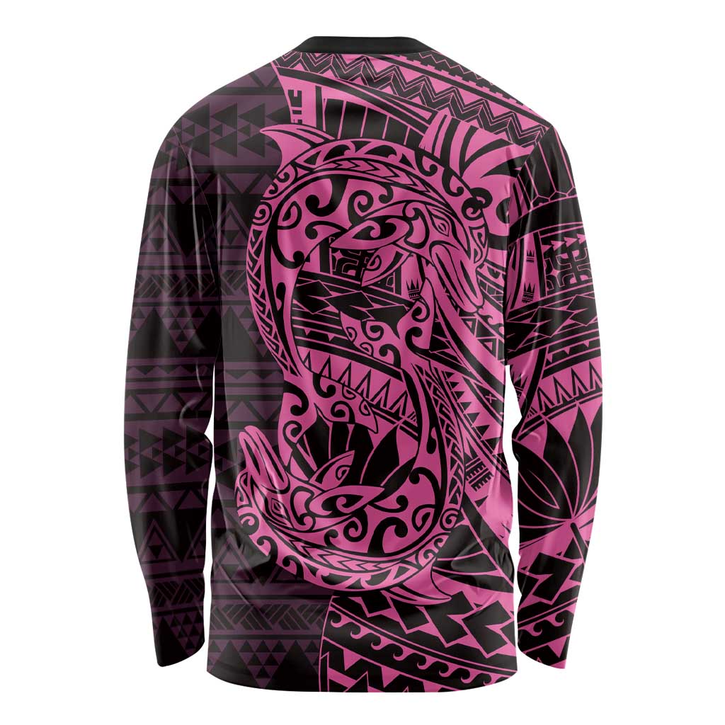 Pink Couple Dolphins Maori Polynesian Style Long Sleeve Shirt