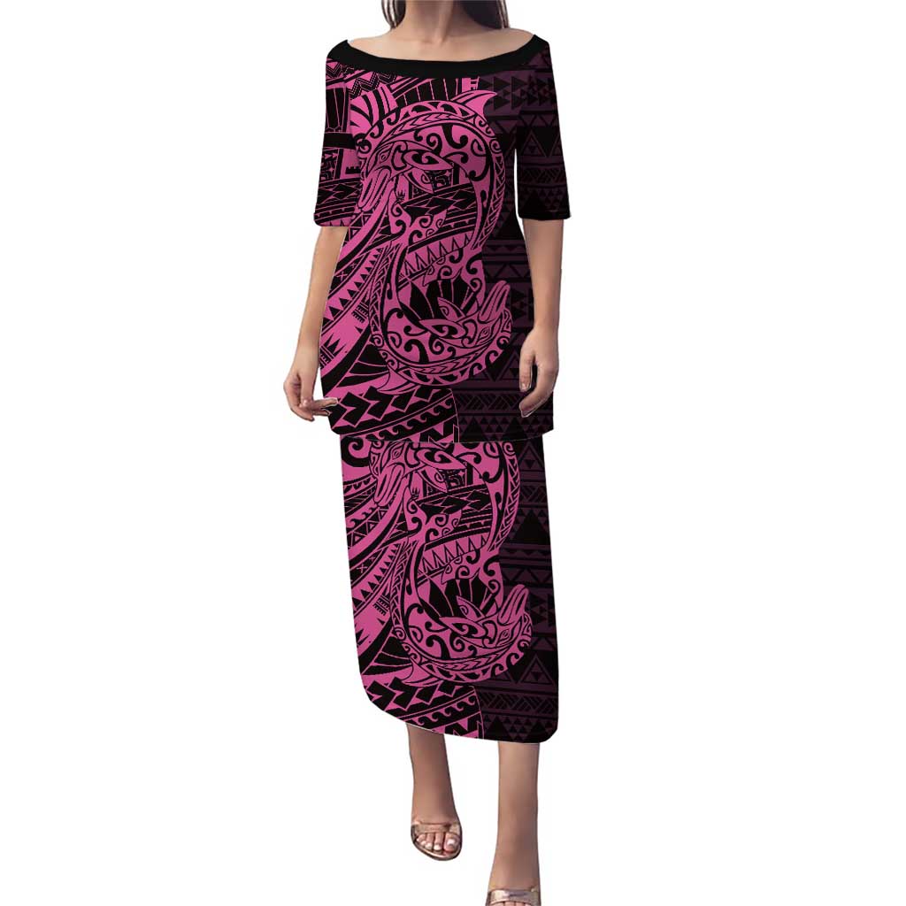 Pink Couple Dolphins Maori Polynesian Style Puletasi LT9 Long Dress Pink - Polynesian Pride