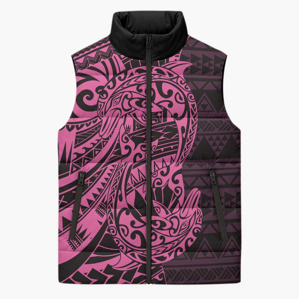 Pink Couple Dolphins Maori Polynesian Style Sleeveless Puffer Jacket - Polynesian Pride