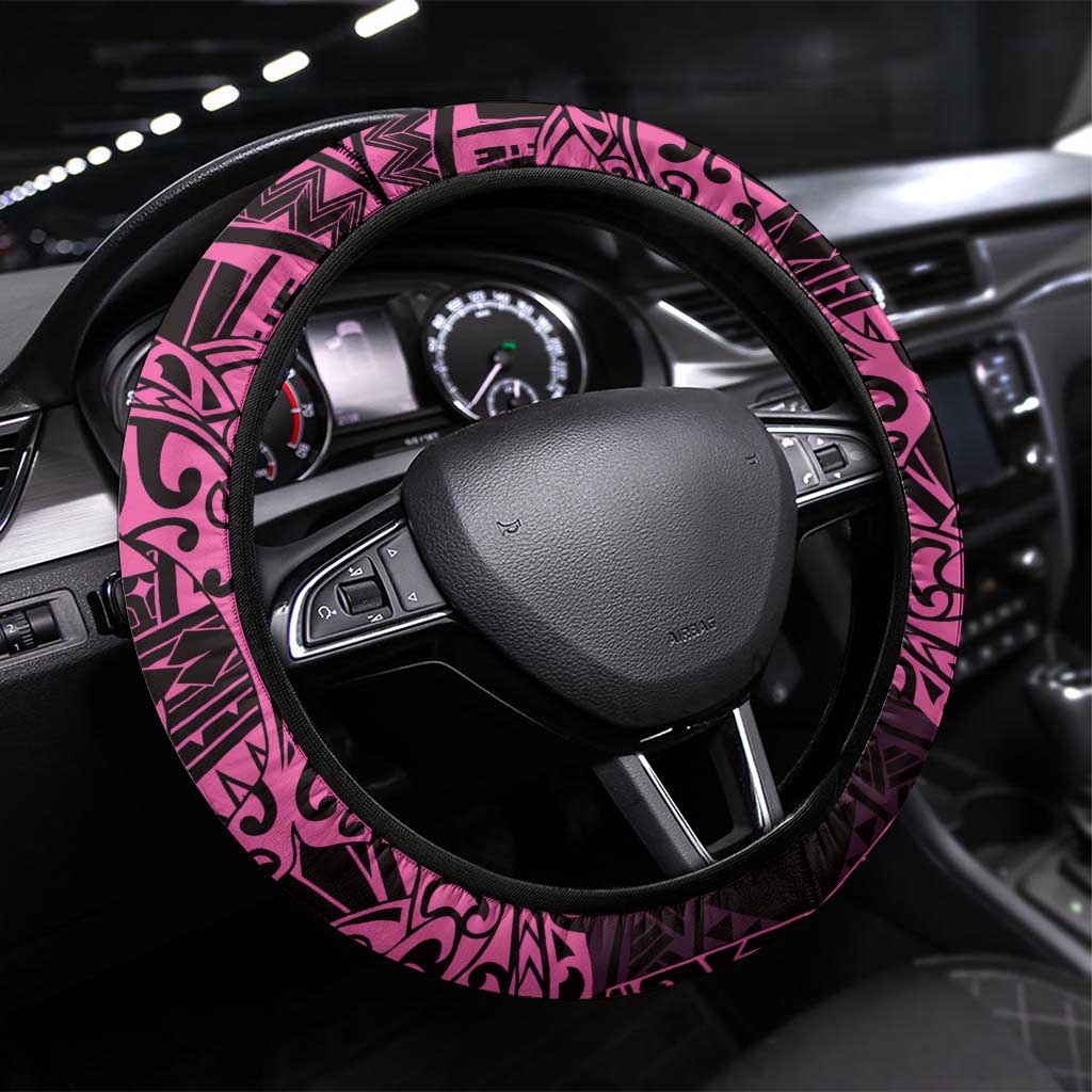 Pink Couple Dolphins Maori Polynesian Style Steering Wheel Cover LT9 Universal Fit Pink - Polynesian Pride