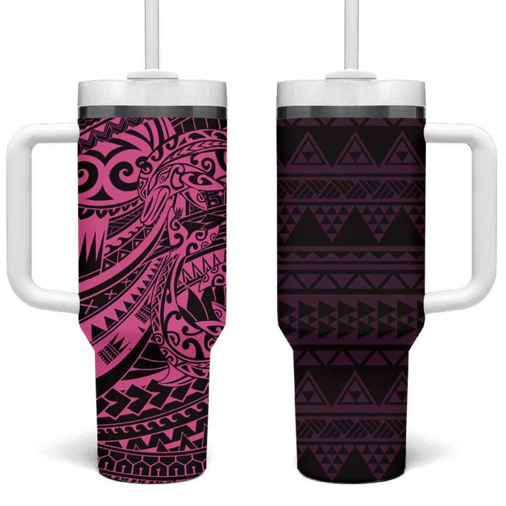 Pink Couple Dolphins Maori Polynesian Style Tumbler With Handle LT9 One Size: 40 oz Pink - Polynesian Pride
