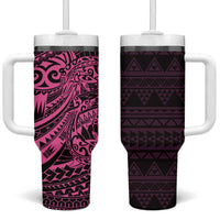 Pink Couple Dolphins Maori Polynesian Style Tumbler With Handle LT9 One Size: 40 oz Pink - Polynesian Pride
