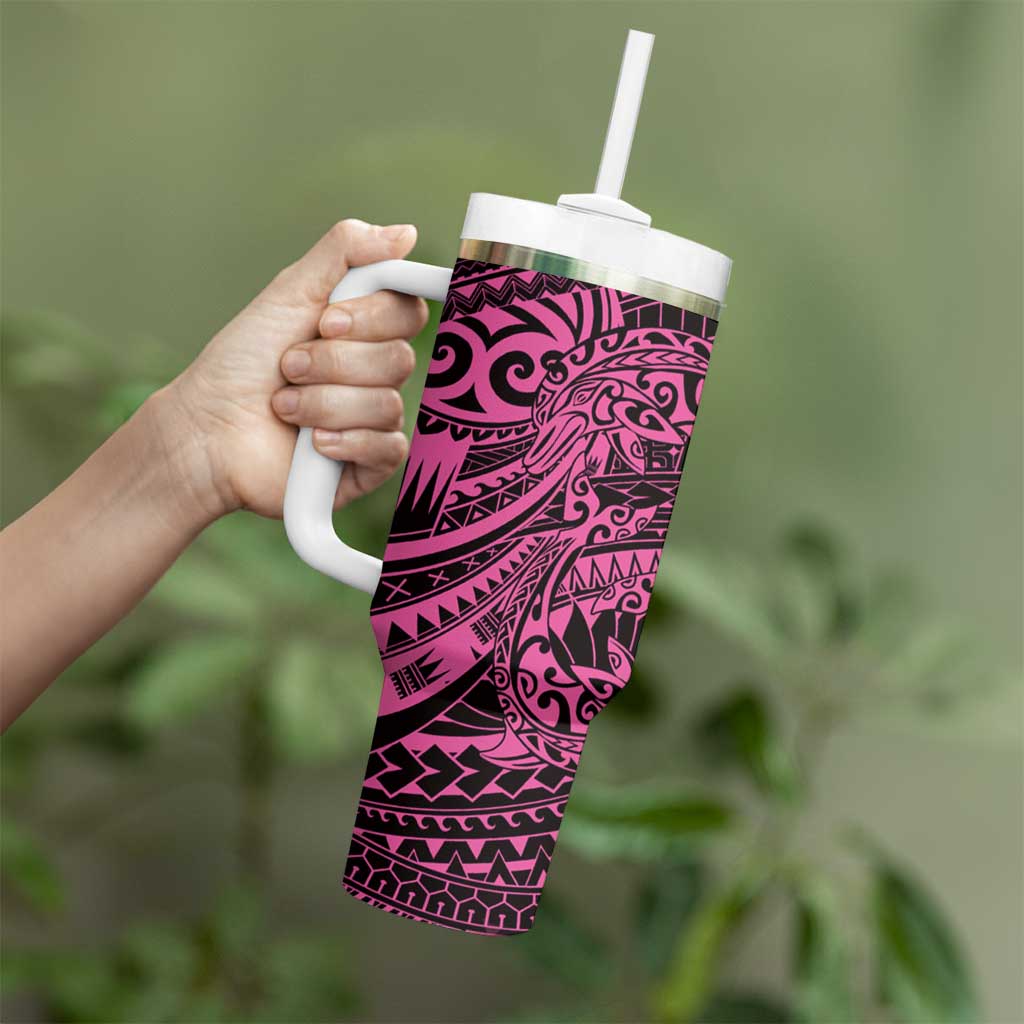 Pink Couple Dolphins Maori Polynesian Style Tumbler With Handle LT9 - Polynesian Pride