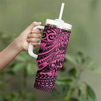 Pink Couple Dolphins Maori Polynesian Style Tumbler With Handle LT9 - Polynesian Pride