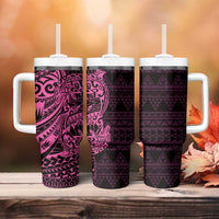Pink Couple Dolphins Maori Polynesian Style Tumbler With Handle LT9 - Polynesian Pride