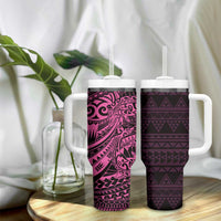 Pink Couple Dolphins Maori Polynesian Style Tumbler With Handle LT9 - Polynesian Pride