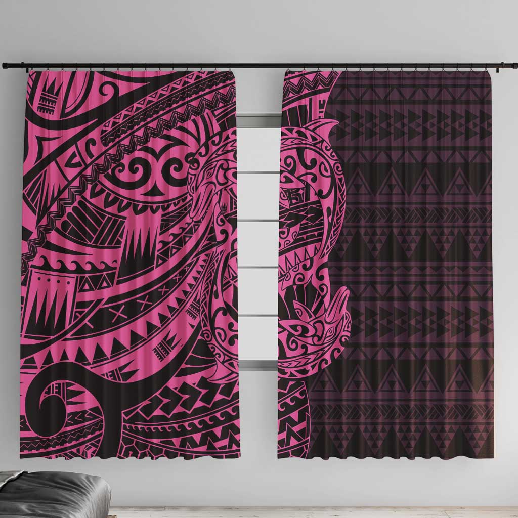 Pink Couple Dolphins Maori Polynesian Style Window Curtain LT9 With Hooks Pink - Polynesian Pride