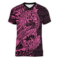 Pink Couple Dolphins Maori Polynesian Style Women V-Neck T-Shirt LT9 Female Pink - Polynesian Pride