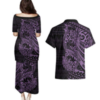 Purple Couple Dolphins Maori Polynesian Style Couples Matching Puletasi and Hawaiian Shirt LT9 - Polynesian Pride