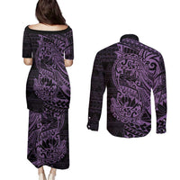 Purple Couple Dolphins Maori Polynesian Style Couples Matching Puletasi and Long Sleeve Button Shirt LT9 - Polynesian Pride