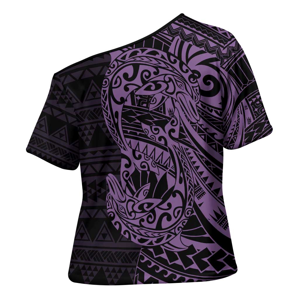 Purple Couple Dolphins Maori Polynesian Style Cross Shoulder Shirt - Polynesian Pride