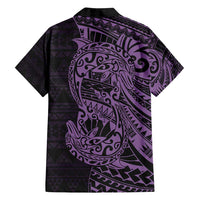 Purple Couple Dolphins Maori Polynesian Style Family Matching Off Shoulder Short Dress and Hawaiian Shirt