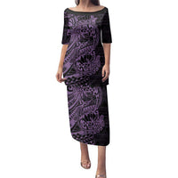 Purple Couple Dolphins Maori Polynesian Style Family Matching Puletasi and Hawaiian Shirt
