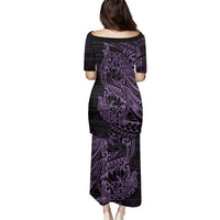 Purple Couple Dolphins Maori Polynesian Style Family Matching Puletasi and Hawaiian Shirt