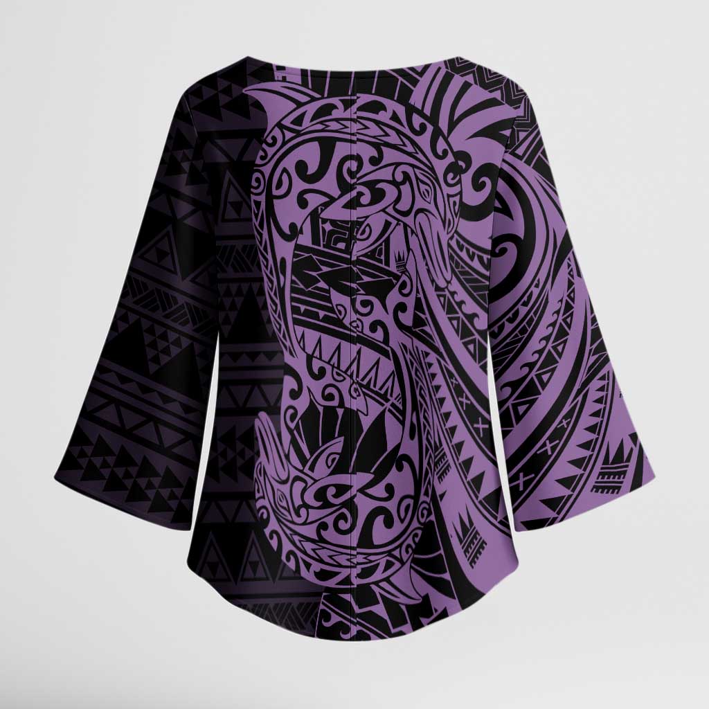 Purple Couple Dolphins Maori Polynesian Style Kimono Sleeve Blouse - Polynesian Pride