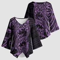Purple Couple Dolphins Maori Polynesian Style Kimono Sleeve Blouse - Polynesian Pride