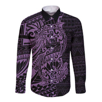 Purple Couple Dolphins Maori Polynesian Style Long Sleeve Button Shirt LT9 Unisex Purple - Polynesian Pride