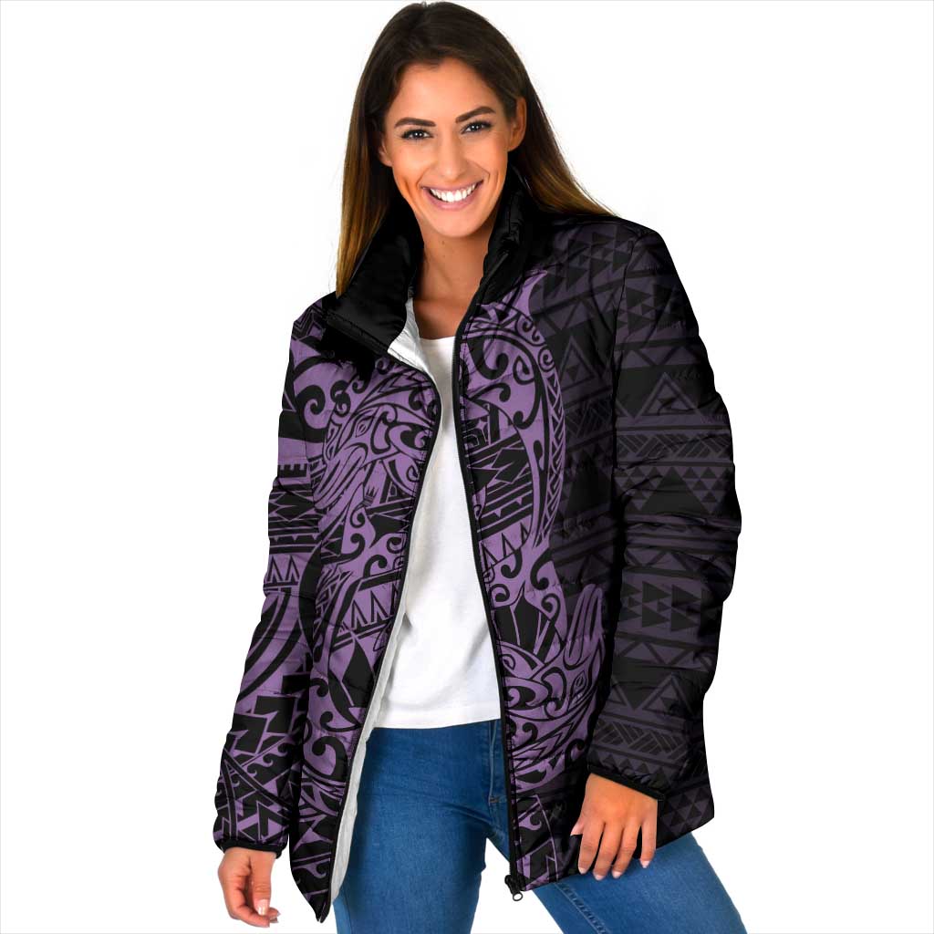 Purple Couple Dolphins Maori Polynesian Style Padded Jacket - Polynesian Pride