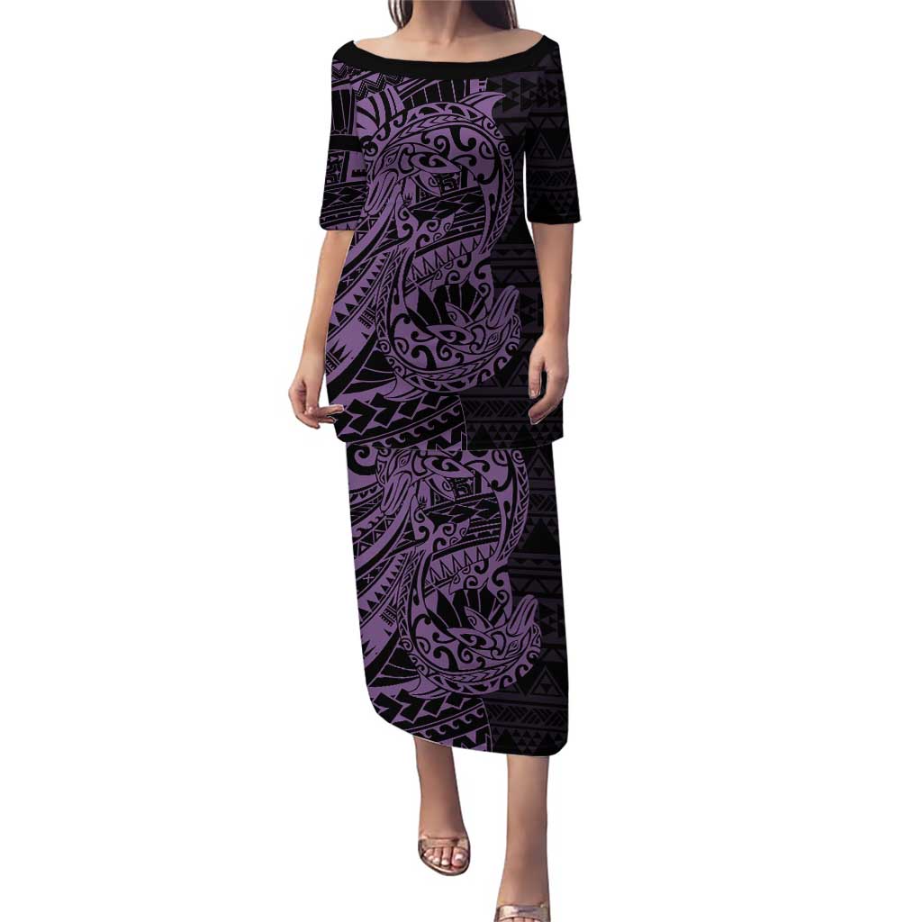 Purple Couple Dolphins Maori Polynesian Style Puletasi LT9 Long Dress Purple - Polynesian Pride