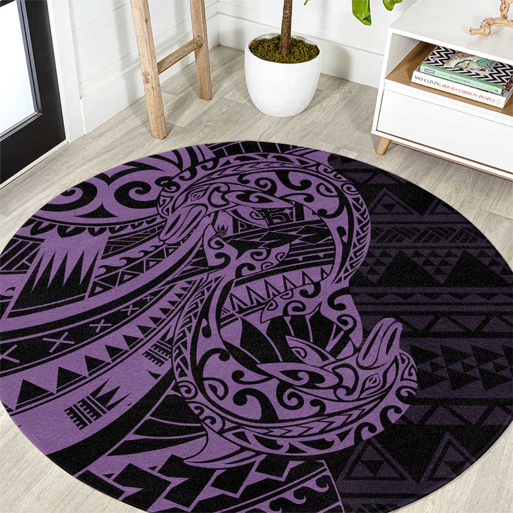 Purple Couple Dolphins Maori Polynesian Style Round Carpet