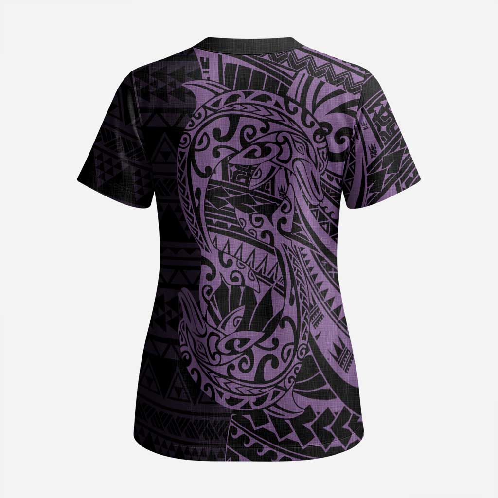 Purple Couple Dolphins Maori Polynesian Style Scrub Top - Polynesian Pride