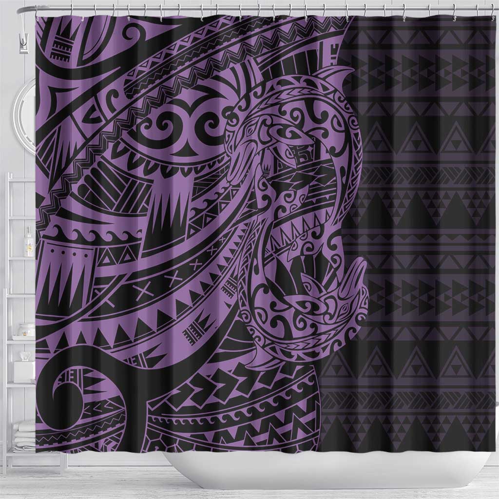 Purple Couple Dolphins Maori Polynesian Style Shower Curtain